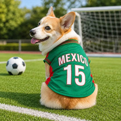 Mexico Football Pet Jersey – Lightweight Breathable Mesh Dog & Cat Vest for Walks, Photos, Parties & Outdoor Fun