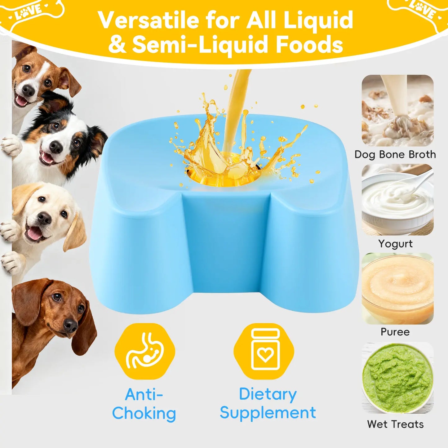 Silicone Slow Feeder Dog Bowl – Non-Slip Lick Bowl for Wet Food, Yogurt & Bone Broth, Interactive Slow Feed Bowl for Small to Large Dogs (Blue)