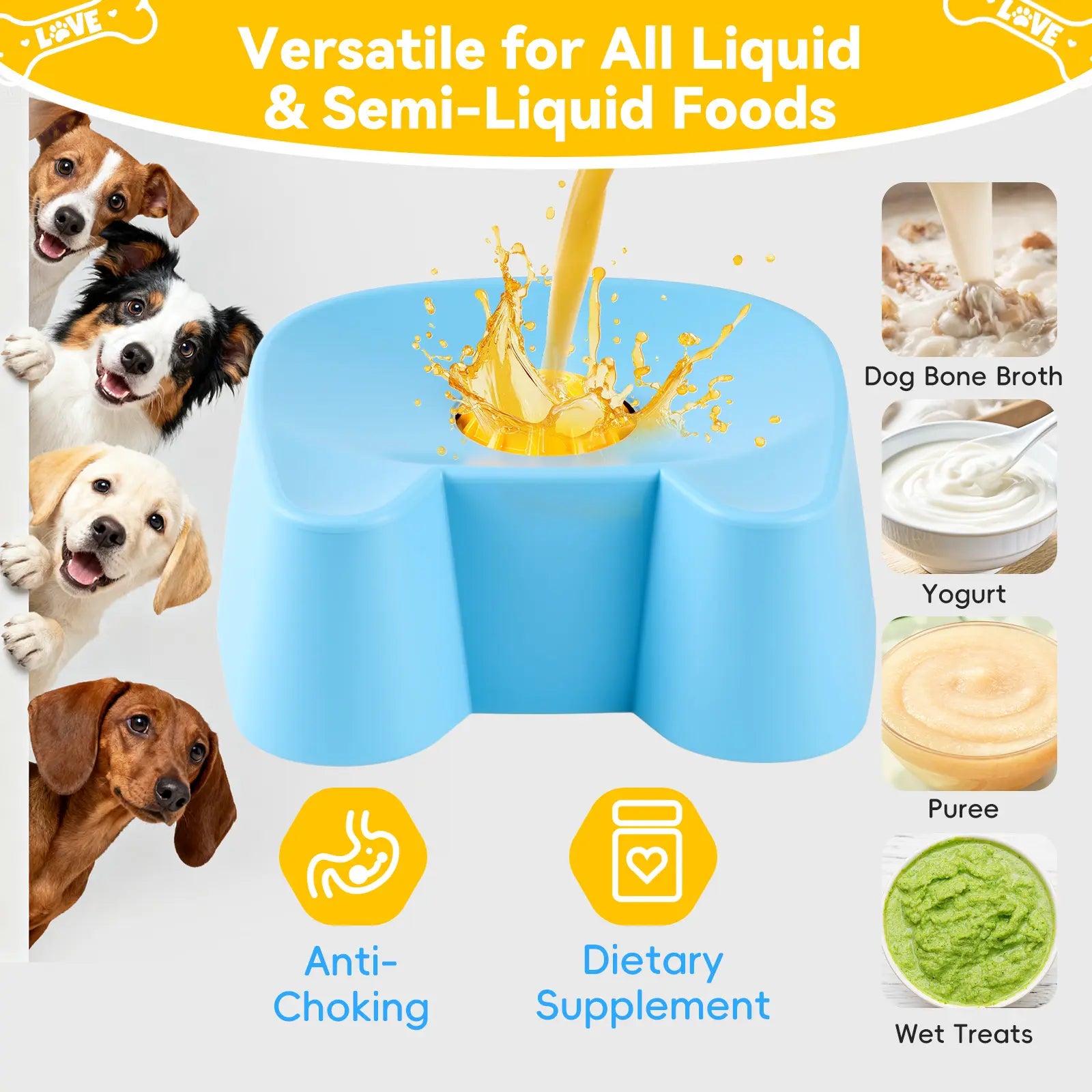 Silicone Slow Feeder Dog Bowl – Non-Slip Lick Bowl for Wet Food, Yogurt & Bone Broth, Interactive Slow Feed Bowl for Small to Large Dogs (Blue)